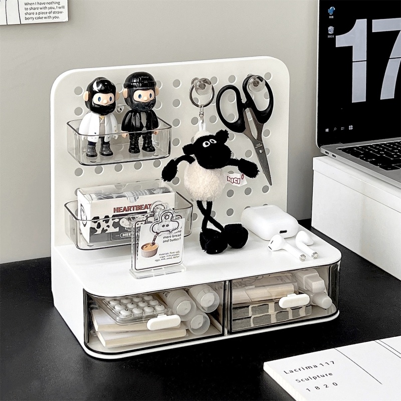 办公桌笔筒收纳盒一体斜插式桌面置物架多功能大容量文具抽屉整理