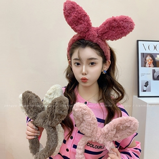 兔耳朵发箍韩国毛绒超大蝴蝶结发箍玫瑰粉色时尚网红洗脸头箍发卡