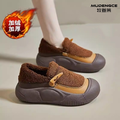 厚底加绒保暖棉鞋女软底一脚蹬