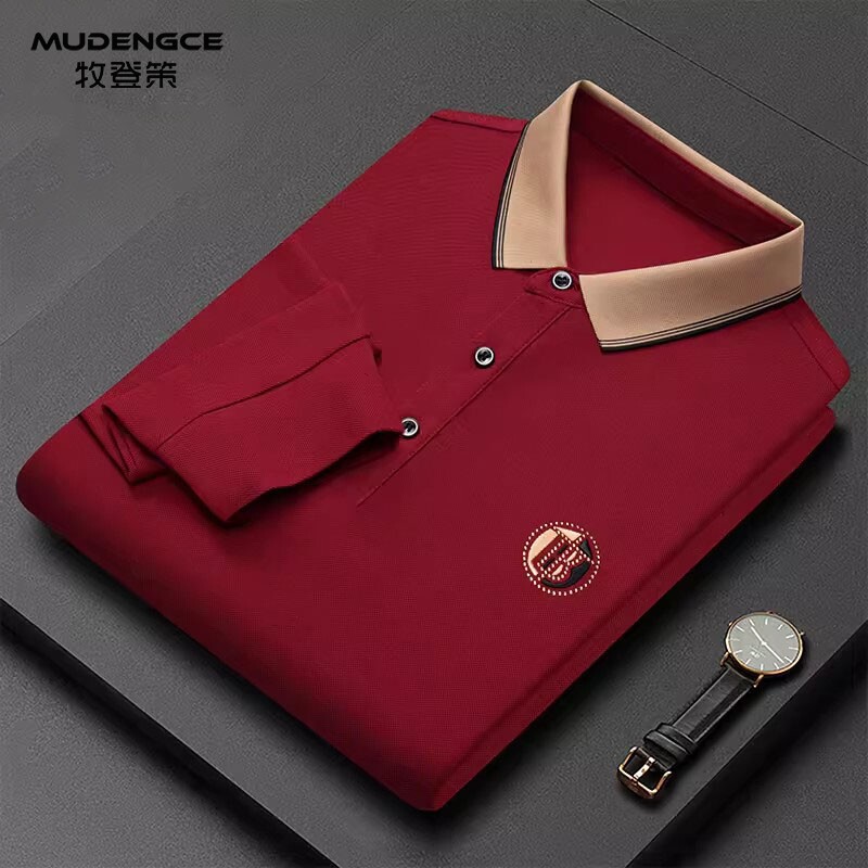 【衣马风华】本命年红色翻领POLO衫男士新款中年长袖舒适休闲T恤