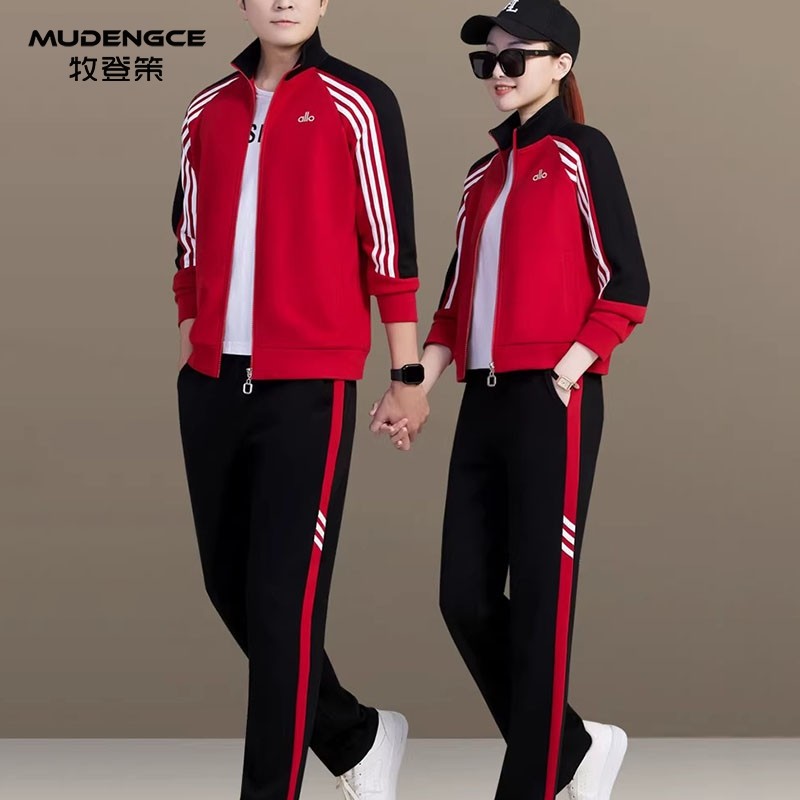 【龙马衣风】本命年红色运动套装男女款条纹两件套宽松休闲跑步服