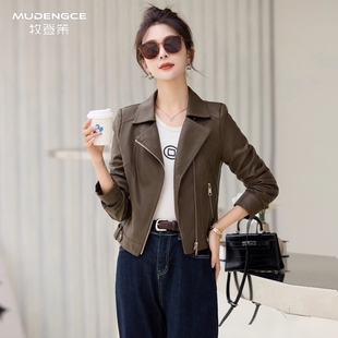 高级感短款加绒机车服女韩系修身西装领PU皮衣外套洋气显瘦夹克
