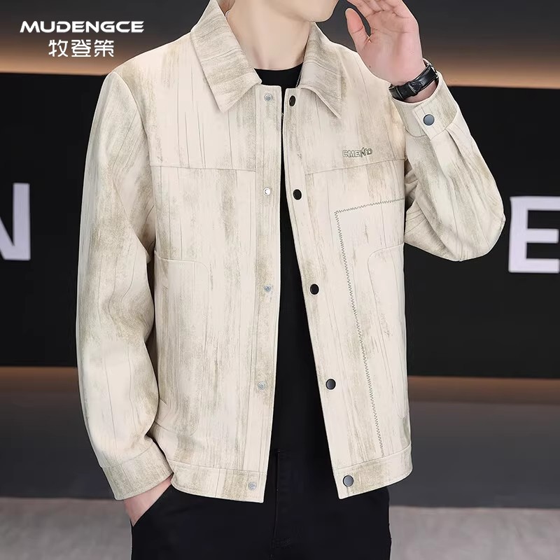 翻领长袖外套男士韩版潮流短款百搭西装夹克男款高级感休闲上衣