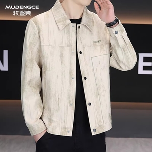 翻领长袖外套男士韩版潮流短款百搭西装夹克男款高级感休闲上衣