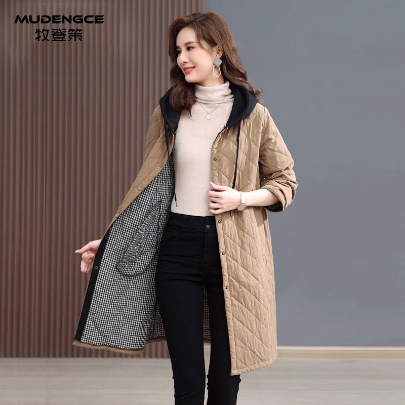 韩系中长款棉服女连帽洋气插袋