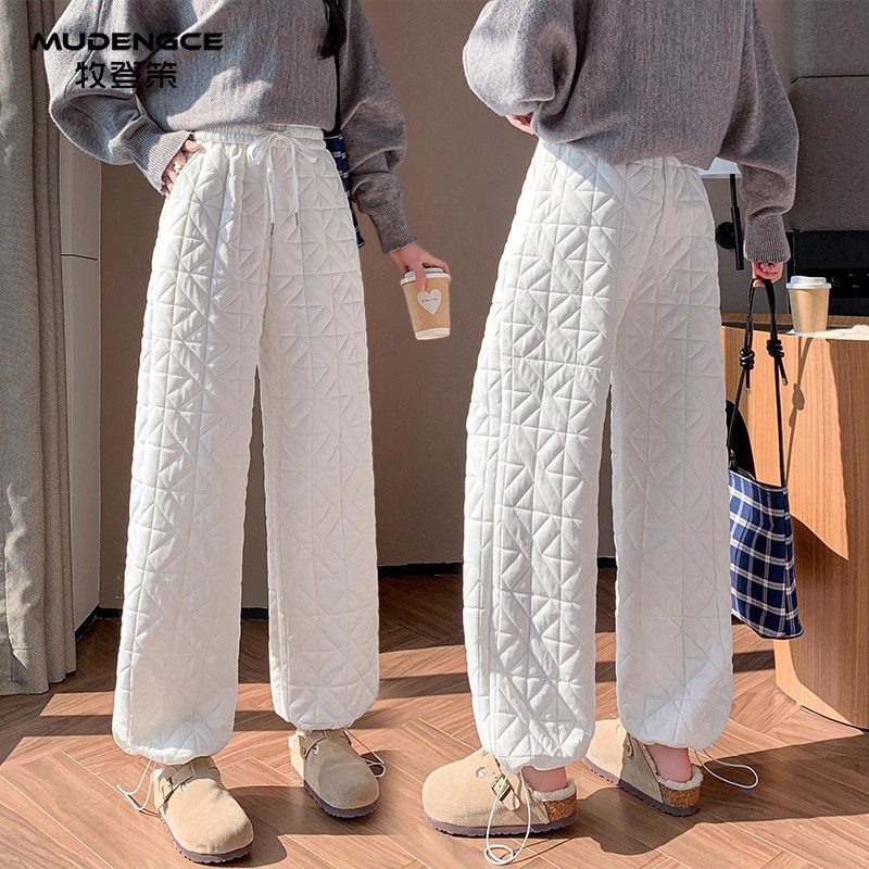 【雪落之声】菱格白色阔腿裤女