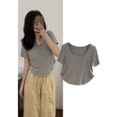 T恤女夏季 薄款 修身 打底衫 上衣 显瘦短款 超软糯莫代尔垂感方领短袖