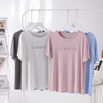 轻薄凉快~莫代尔短袖T恤女夏季新款休闲字母印花圆领打底上衣体恤