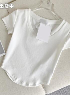 JoyingFeng【氧气辣妹】白色内搭短款上衣女纯欲风圆领短袖t恤潮