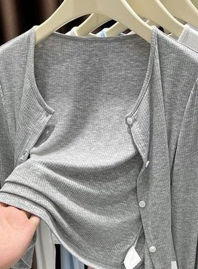 灰色针织开衫薄款外套防晒罩衫披肩女外搭2025新款办公室空调衫夏