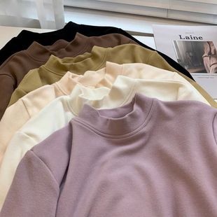 纯色加绒保暖上衣潮 韩版 超软糯双面德绒半高领内搭打底衫 秋冬新款