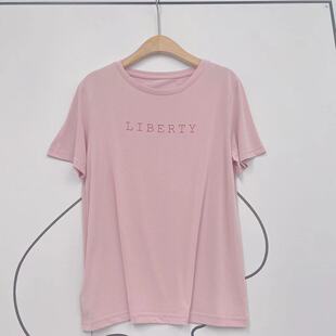 超手感莫代尔夏季新款垂软弹滑凉快字母印花圆领短袖T恤上衣女装