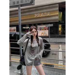 LHH-T恤高级感防晒t恤女夏季薄款慵懒风宽松长袖空调衫罩衫上衣