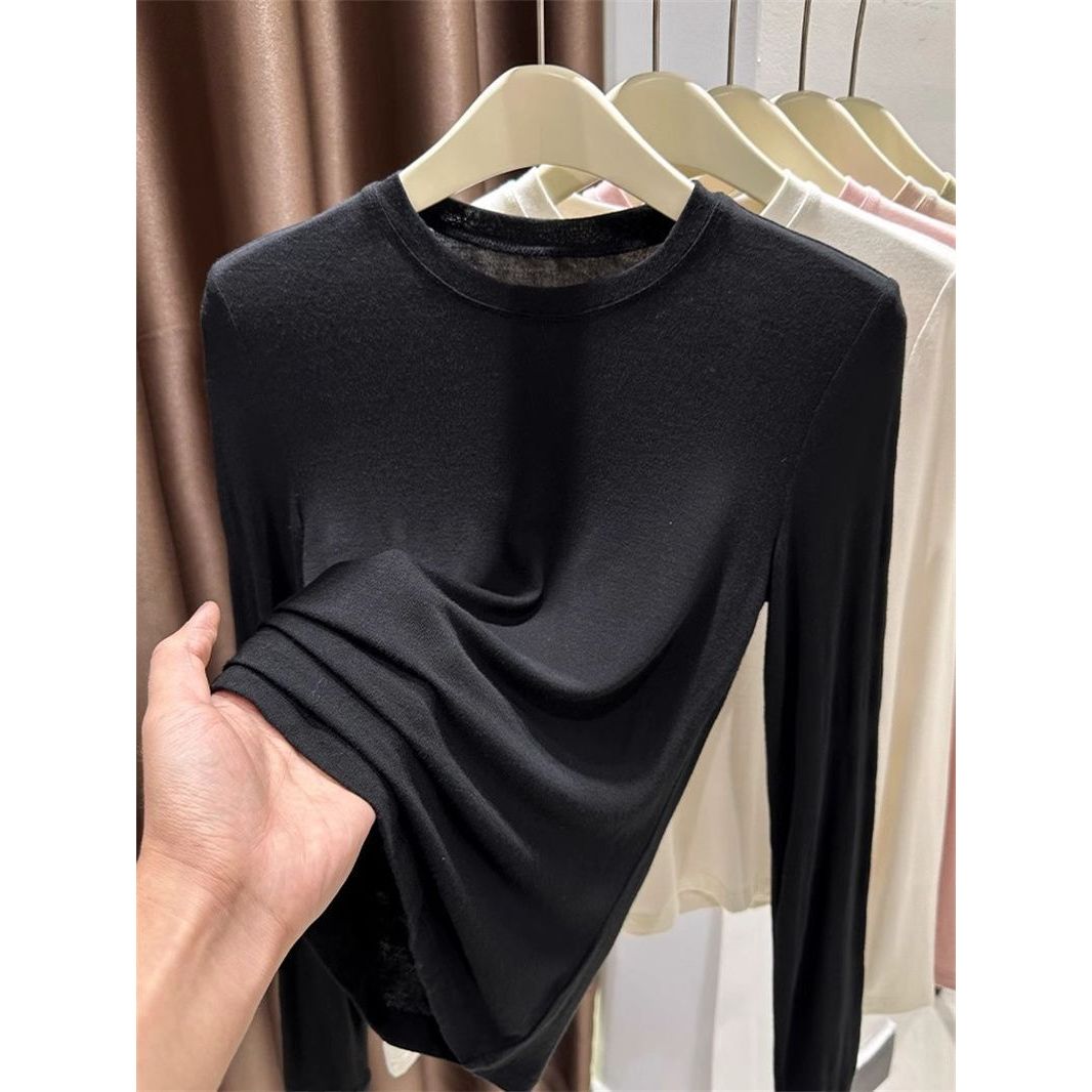 清仓捡漏~专柜撤回粉色圆领莫代尔打底衫女2025新款春长袖t恤上衣