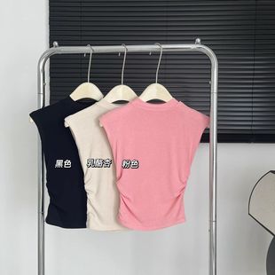 简约无袖 新款 纯欲风莫代尔半高领修身 T恤女夏季 背心 修身 显瘦半袖