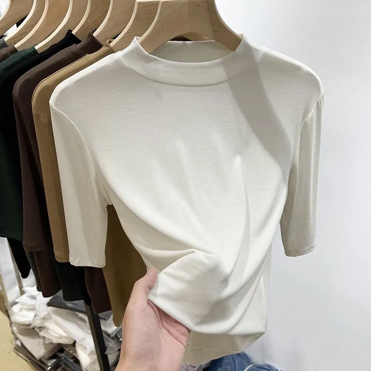 超手感莫代尔纯色百搭面膜t恤女春夏新款显瘦中袖上衣t恤打底衫潮