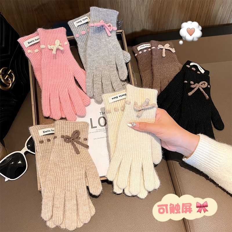 含羊毛针织蝴蝶结手套女学生可爱韩版纯色秋冬骑行保暖漏指触屏潮,服饰配件/皮带/帽子/围巾,手套,淘宝优惠券,粉丝福利购,淘宝优惠卷
