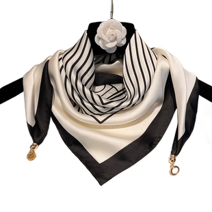 韩版条纹小方巾丝巾女方巾春秋磁吸扣三角巾衬衫饰护颈薄围巾领巾