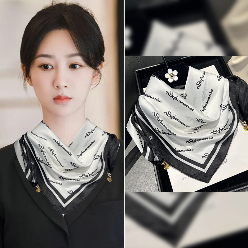 新款百搭磁吸扣春秋方巾三角丝巾女领巾洋气围巾夏季时尚护颈围脖