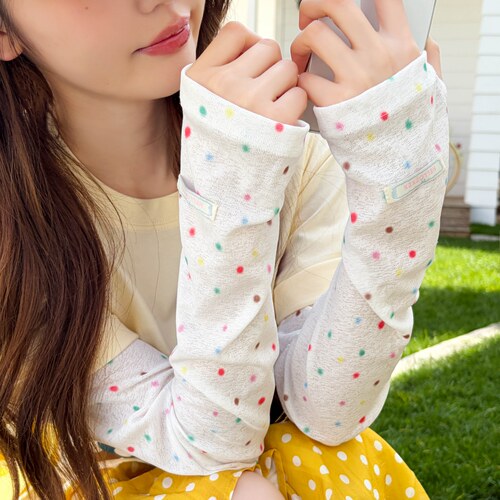 彩色波点冰丝防晒袖套女夏薄款冰袖防紫外线宽松遮阳开车骑行套袖