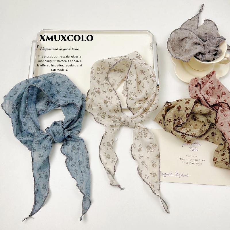 韩版森系春秋碎花文艺棉麻护颈三角巾百搭女士小披肩领巾薄款围巾