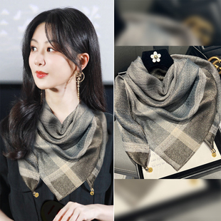 明星同款高级感渐变磁吸扣丝巾女春秋季纱巾大方巾护颈三角小围巾