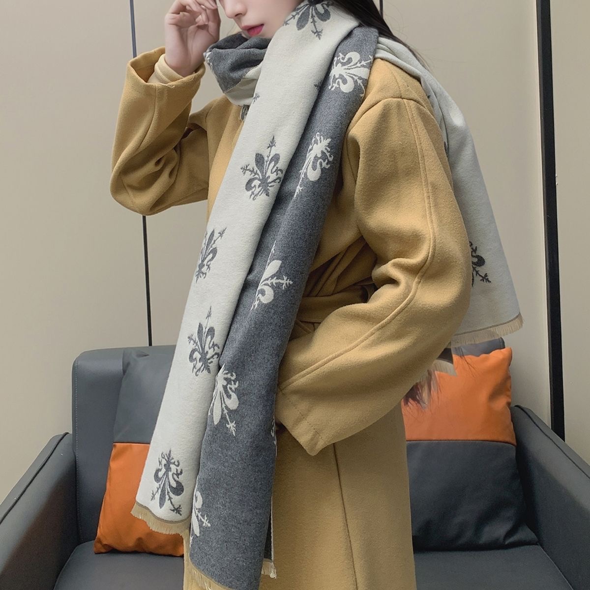 围巾女生冬提花双面加厚欧美风格