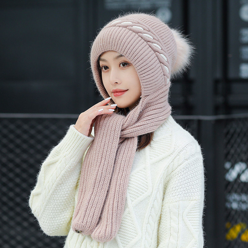 帽子围巾一体女款冬天保暖兔毛