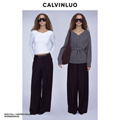 CALVINLUO 饰西装 皮带装 女黑色高腰百搭直筒休闲长裤 25秋季 裤 新品