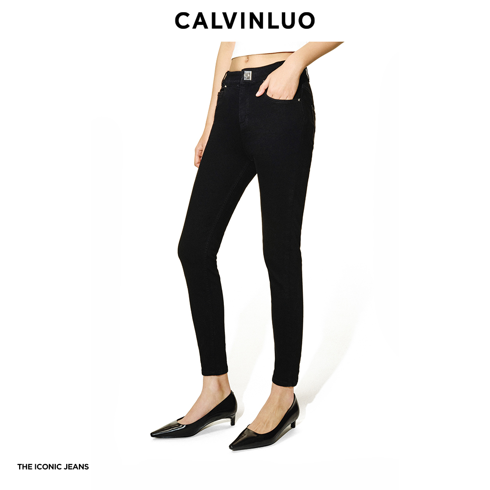 CALVINLUO 黑色紧身牛仔裤九分铅笔裤 经典系列 001 秦岚同款