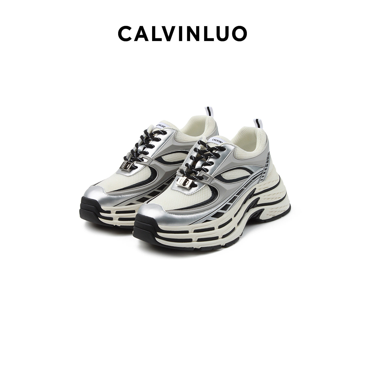 CALVINLUO 三层复合底老爹鞋运动鞋3-BASE拼色厚底绑带鞋男女同款图片