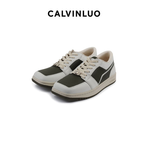 CALVINLUO荔枝纹方头低帮球鞋