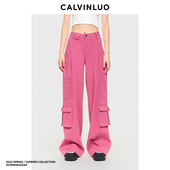 低腰贴袋牛仔工装 明星同款 裤 玫粉 CALVINLUO 绿色 23春夏 米色