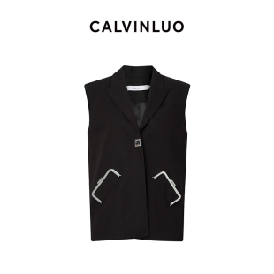 24新品 CALVINLUO 背心 马甲无袖 黑色 口金西装