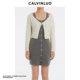 CALVINLUO 白灰色 新品 露肩假两件撞色针织连衣裙 24春夏