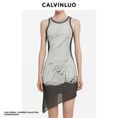 雕塑印花中长款 娜娜同款 连衣裙 新品 CALVINLUO 驼 24春夏 灰