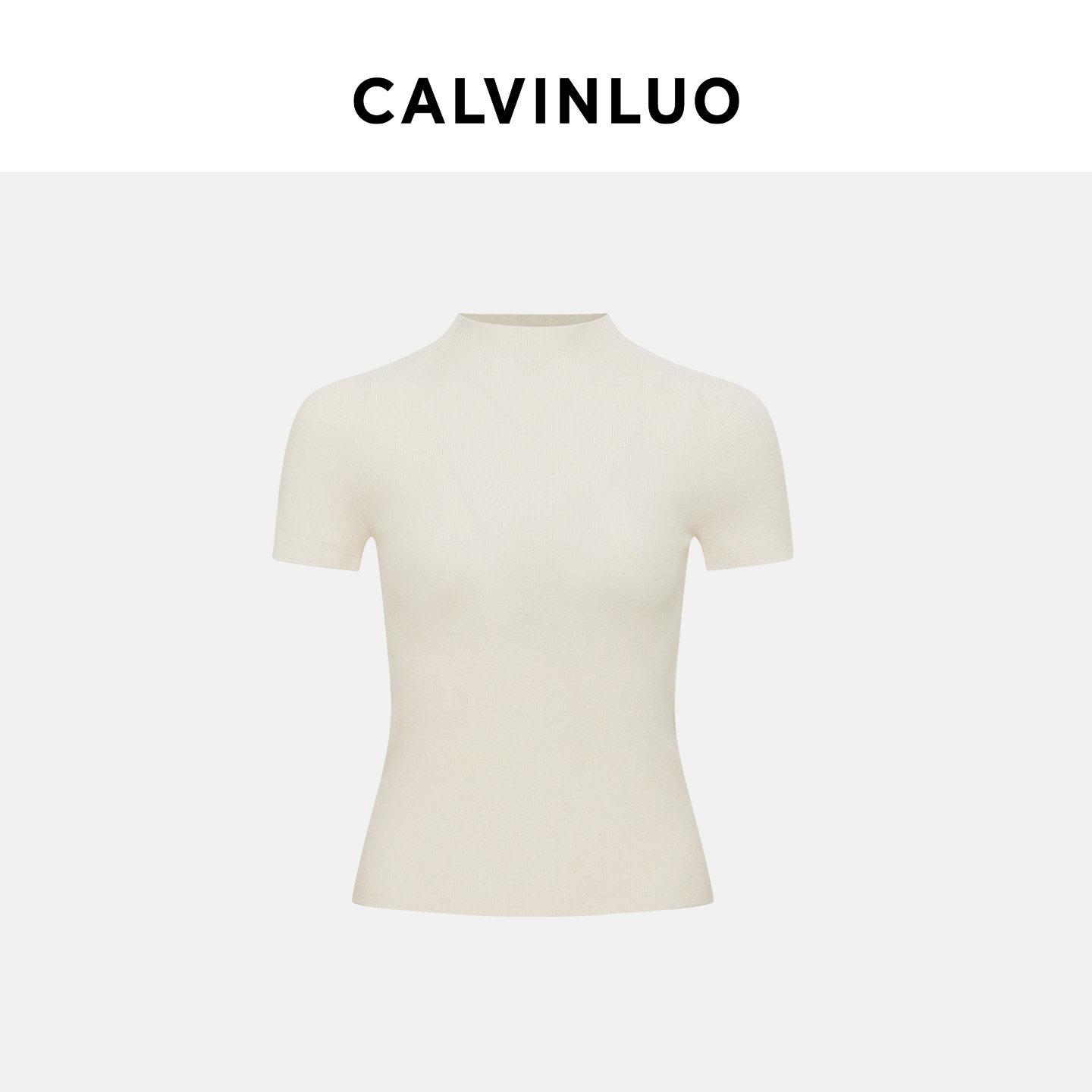 CALVINLUO 简约舒适半高领短袖针织衫 新品 杏色/灰色
