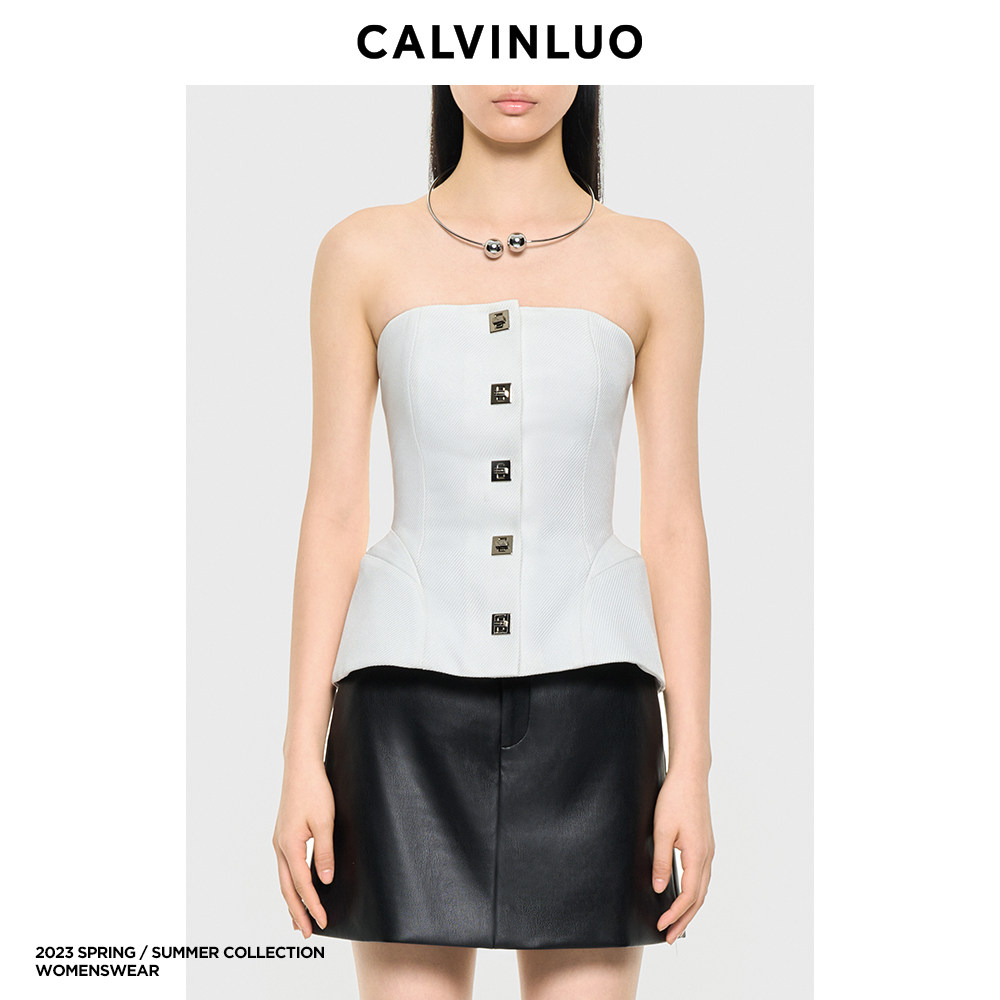 CALVINLUO 方拧锁收腰抹胸上衣 23春夏 黑色/白色,女装/女士精品,抹胸,淘宝优惠券,粉丝福利购,淘宝优惠卷
