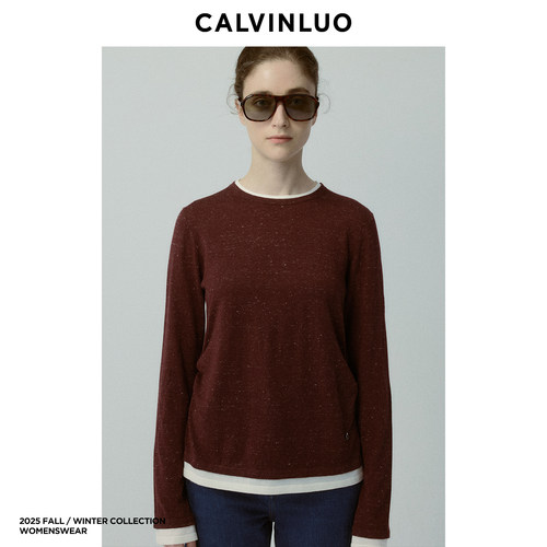 CALVINLUO假两件拼色圆领针织衫