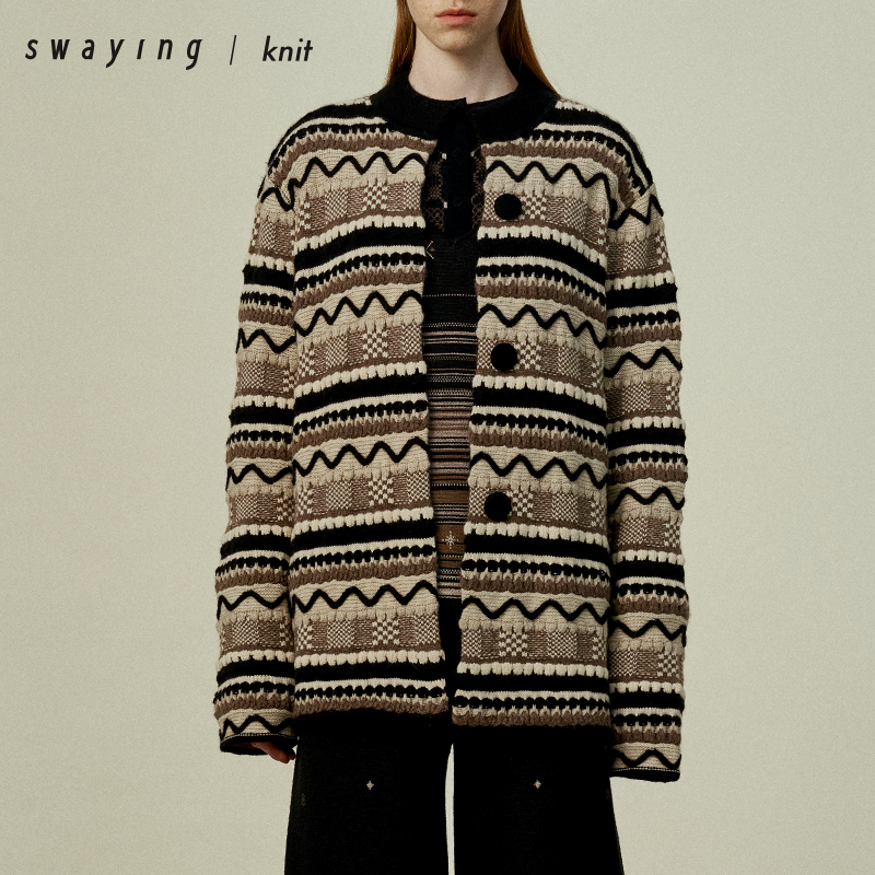SWAYING官方 牦牛绒提花大罩衫 25PS早春新款 时尚气质百搭外套女