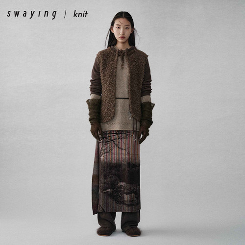 SWAYING官方 羊毛系带渐变摆裙 25AW秋冬气质通勤显瘦半身裙女