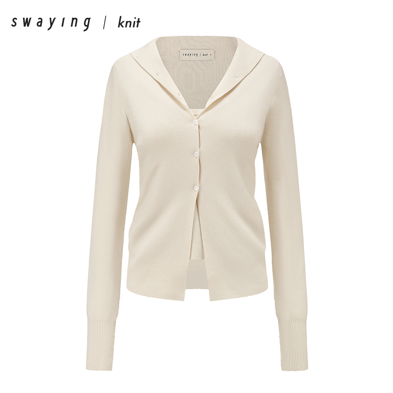SWAYING官方羊绒假两件开衫24AW秋冬时尚潮流打底衫