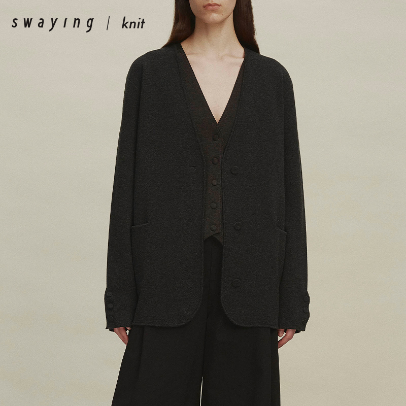 SWAYING官方羊绒口袋开衫24AW秋冬通勤百搭羊绒针织开衫