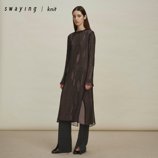 SWAYING官方不规则镂空连衣裙24AW秋冬复古简约通勤百搭裙子