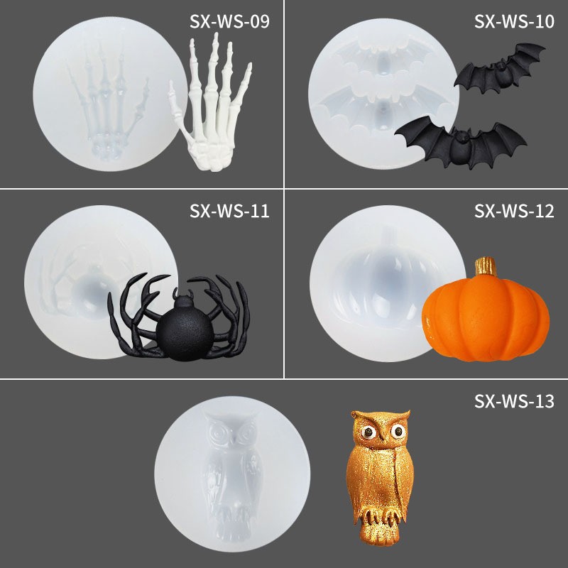 万圣节硅胶蛋糕模具骷髅头手蝙蝠蜘蛛南瓜硅胶翻糖巧克力烘焙磨具