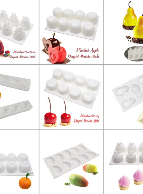 桃子模具甜品模苹果梨子柠檬菠萝芒果橘子樱桃水果慕斯蛋糕硅胶模
