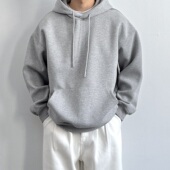 ONUN 460g重磅纯色加绒灰色连帽卫衣秋冬加厚宽松休闲百搭套头衫