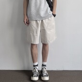 ONUN日系复古水洗棉质工装 宽松休闲百搭抽绳松紧腰五分裤 短裤 夏季