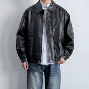 ONUN美式 男生痞帅休闲外套 复古PU皮翻领机车皮衣夹克百搭2026新款