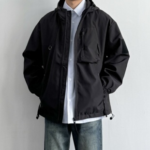 ONUN日系轻户外宽松连帽冲锋衣防风防泼水工装 夹克秋冬加厚外套潮